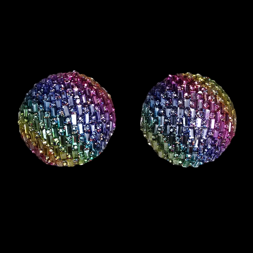 Sparkling Rainbow Disco Ball Beaded Post Earrings